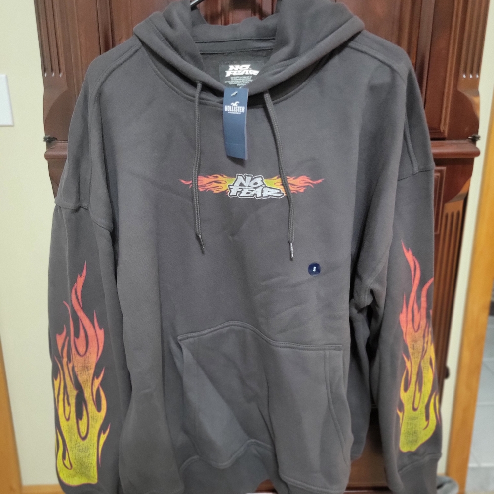 Hollister Charcoal Hoodie with Flame Graphics